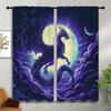 Cortinas Blackout Dragão Roxo para Decoração de Quarto de Menino Menina, Criatura Fantástica Cena Noturna Estrelada Isolamento Térmico Bolso para Varão