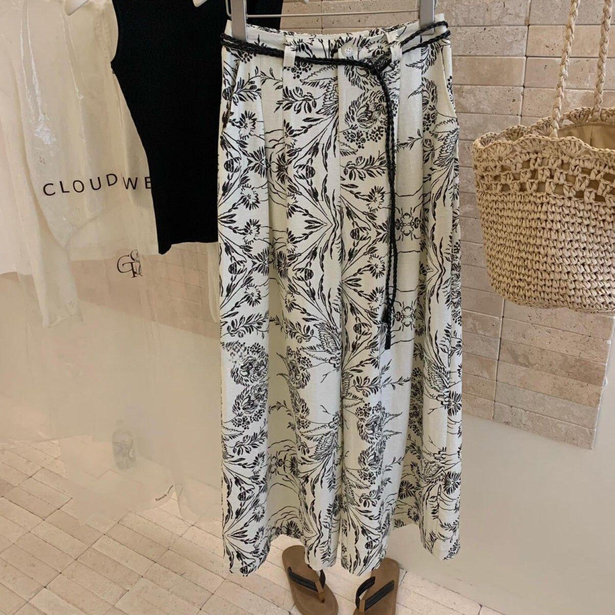 

Women s High-Waisted Retro Print Wide-Leg Pants - Slimming Versatile Summer Casual S 90-100 cm