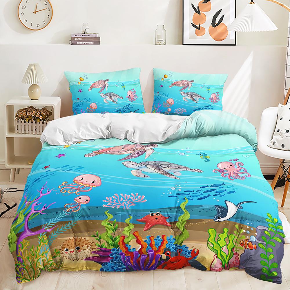 Three-Piece Underwater World Sea Turtle Quilt Cover Digital Printing Kit Two-Piece Set