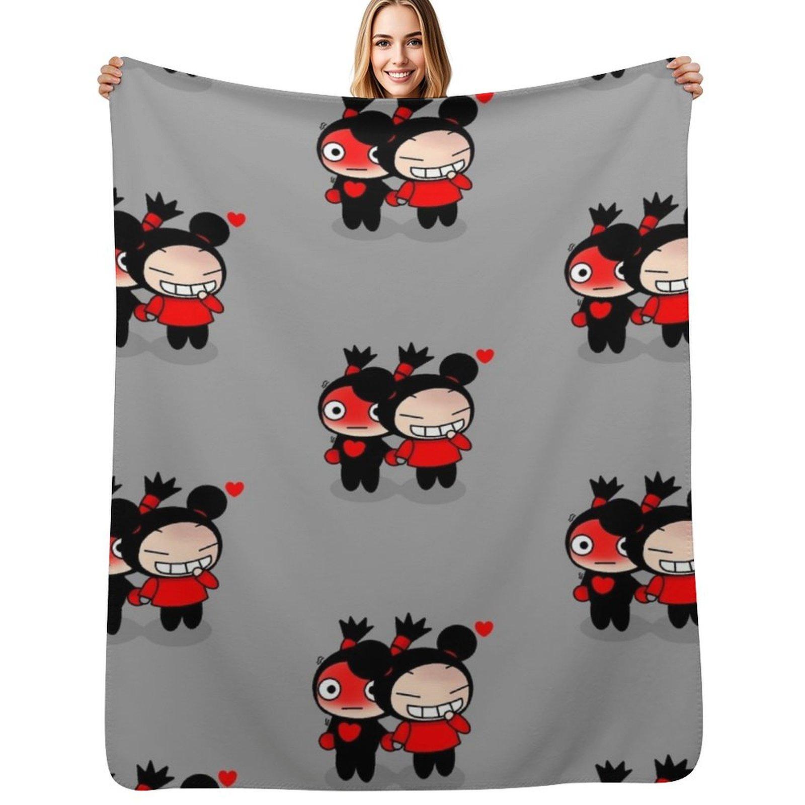 Pucca And Garu Throw Blanket Cozy Throw Blanket Birthday Gift for Him Her Size: 75*100cm, Weight: 230 GSM