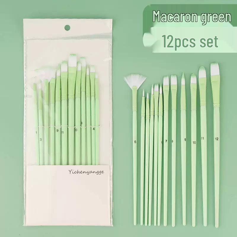 

Macaron Color Nylon Bristle Paintbrush Set - 12 Pieces for Kids and Students, Ideal for Gouache, Watercolor, and Acrylic Painting Gradient