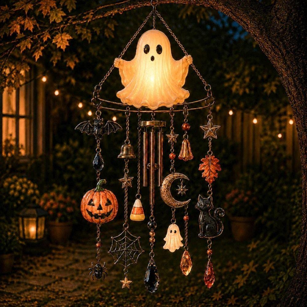 Carillon à vent fantôme suspendu Carillon à vent lumineux d'Halloween Ornement suspendu Intérieur Mur Porte