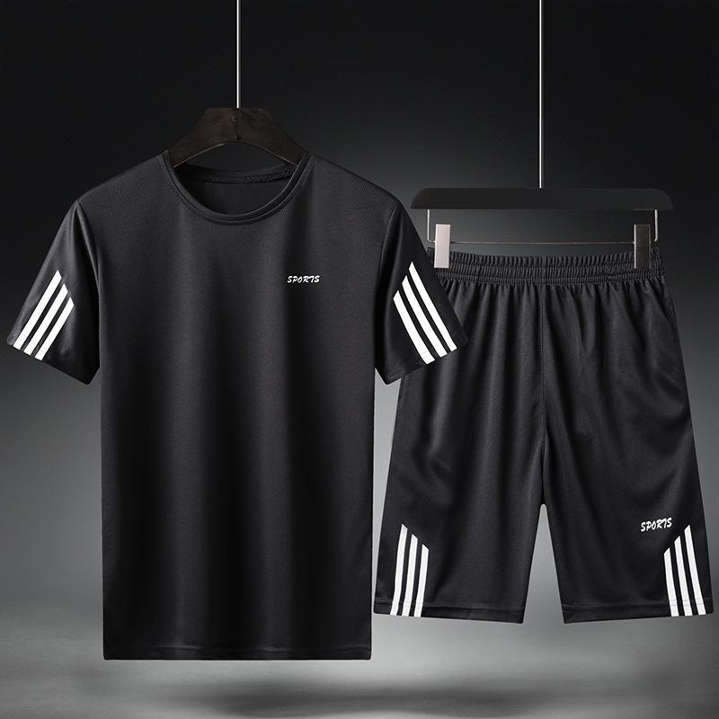Summer Men Casual Suit Student Plus Size Loose Running Fitness Breathable Quick-Dry Sports Suit