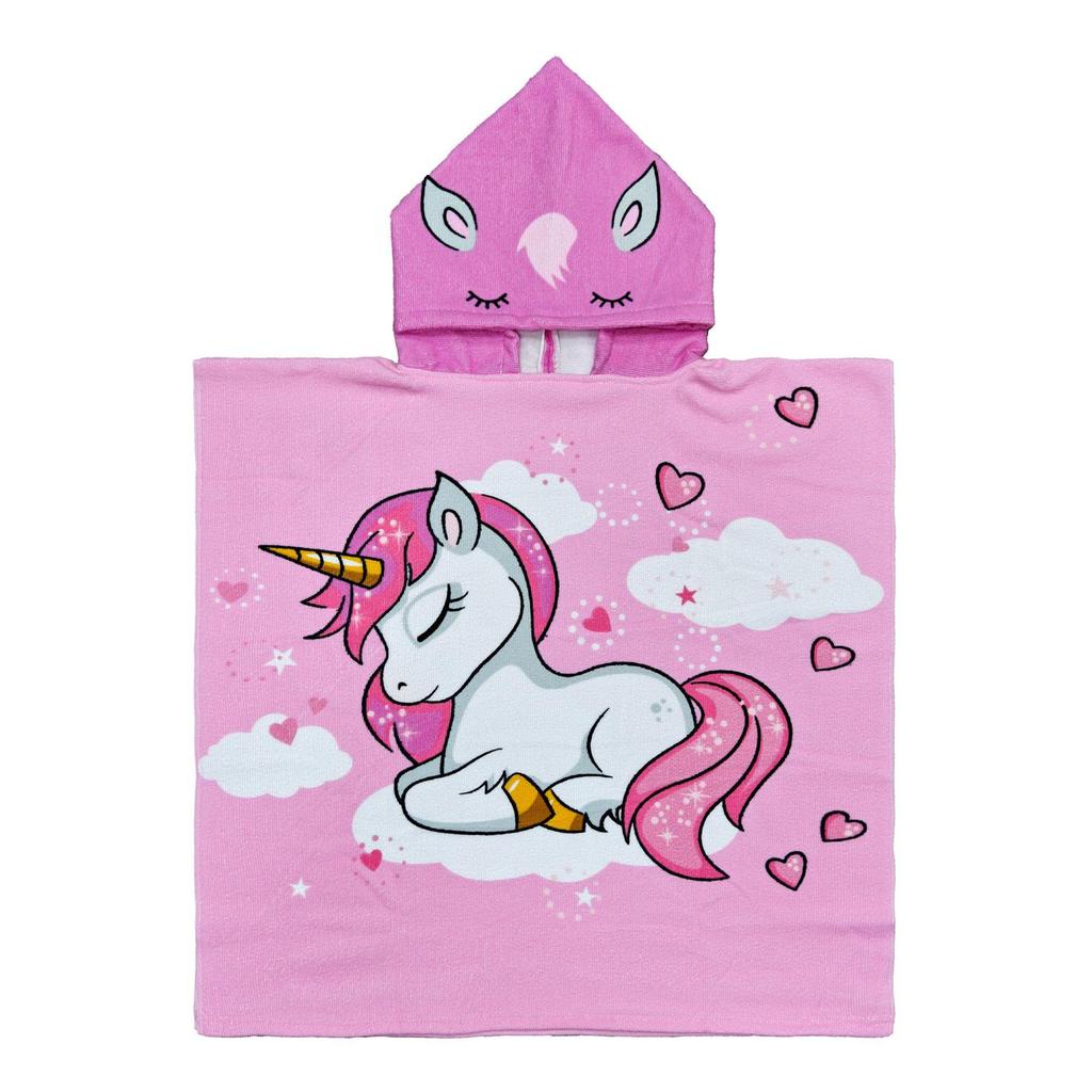 Ultra-Fine Fiber Cartoon Print Kids' Hooded Bath Towel Poncho