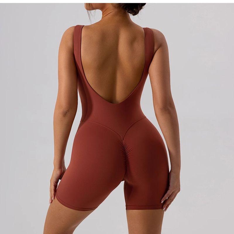 Fashion Nude Feel Hollow-out Beauty Back Yoga Jumpsuit Tight Sports Fitness Hip Lifting Jumpsuit Yoga Shorts Women