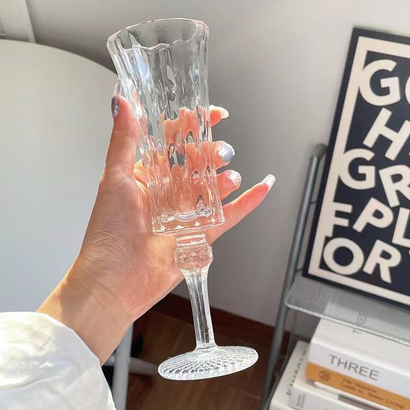 French Retro Striped Champagne Glass Couple Crystal Glass Goblet Cup Wine Whiskey Cocktail Juice Glass Tasting Glasses