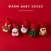 Newborn Red Christmas Terry Socks - Combed Cotton, Thick & Warm for Autumn/Winter