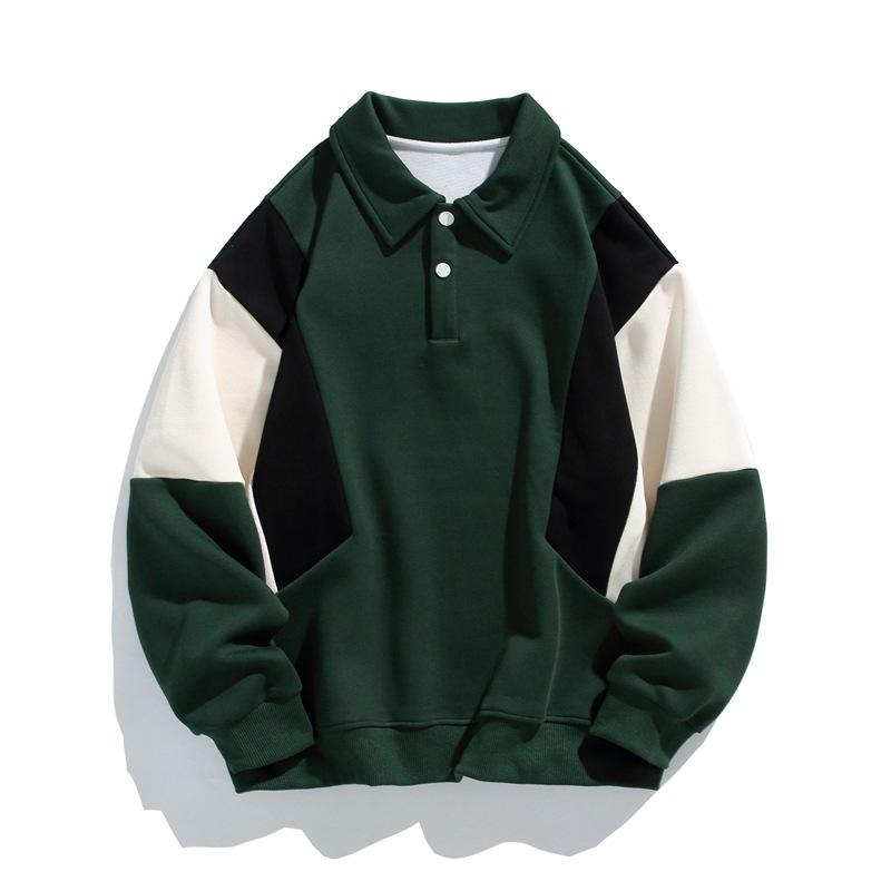Jarní a podzimní nové pánské polokošile s dlouhým rukávem v korejském stylu s klopou, barevně blokované, trendy pár, všestranné mikiny