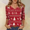 Women's Casual Christmas Print V-Neck Three-Quarter Sleeve Loose Fit Blouse for Holiday Party