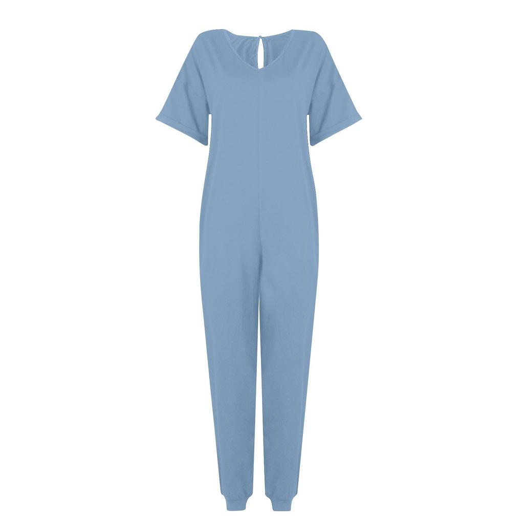 Women's Jumpsuit V-neck Half Sleeve Loose Casual Leggings