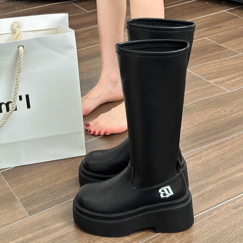 

Ботинки в европейском и американском стиле эластичные тонкие ботинки толстая подошва увеличивающие рост маленькие длинные ботинки до колена ботинки рыцаря Spice Girl 34