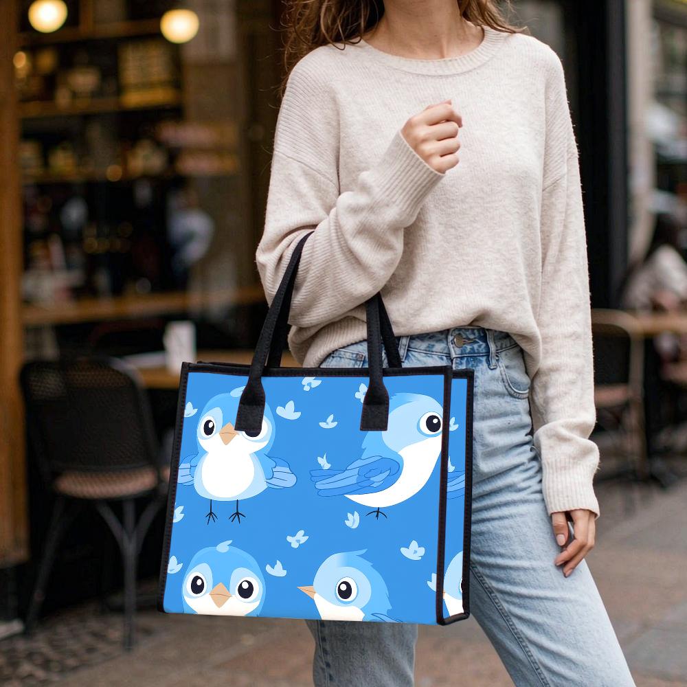 Cute Bird Pattern Tote Bag Casual Large Capacity Handbag for Daily Use