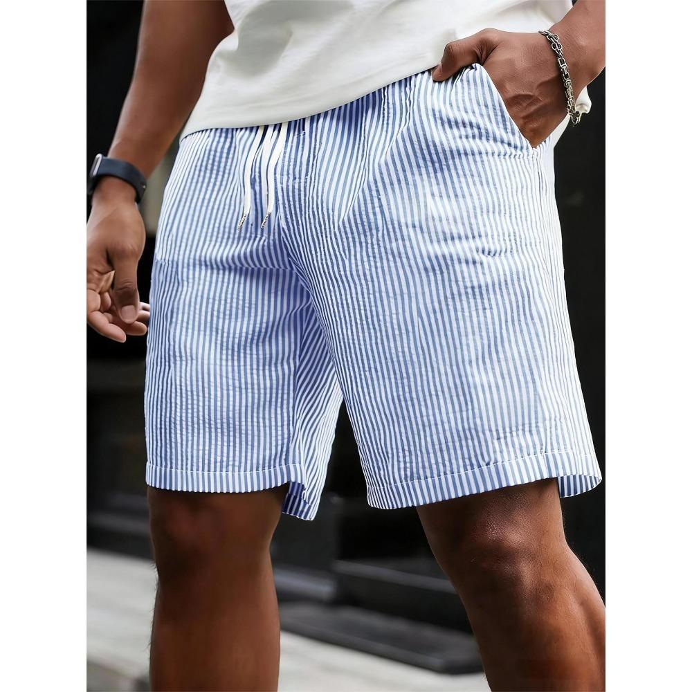 Men Spring Summer Striped Tie Sports Shorts Simple Casual Five-point Pants S