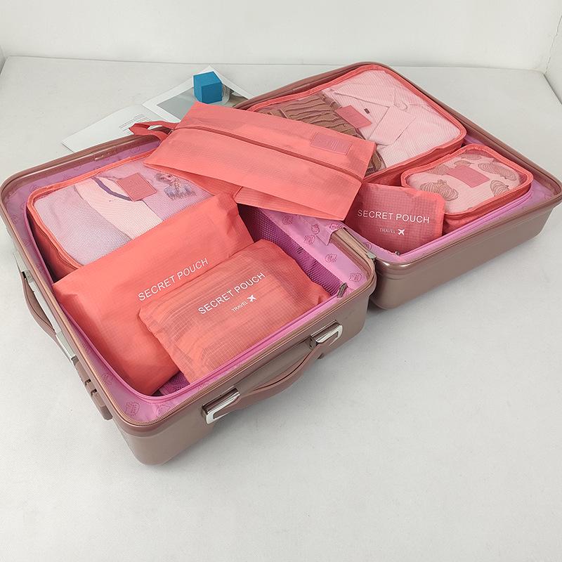 Seven-Piece Travel Luggage Set with Clothing and Shoe Storage Bags