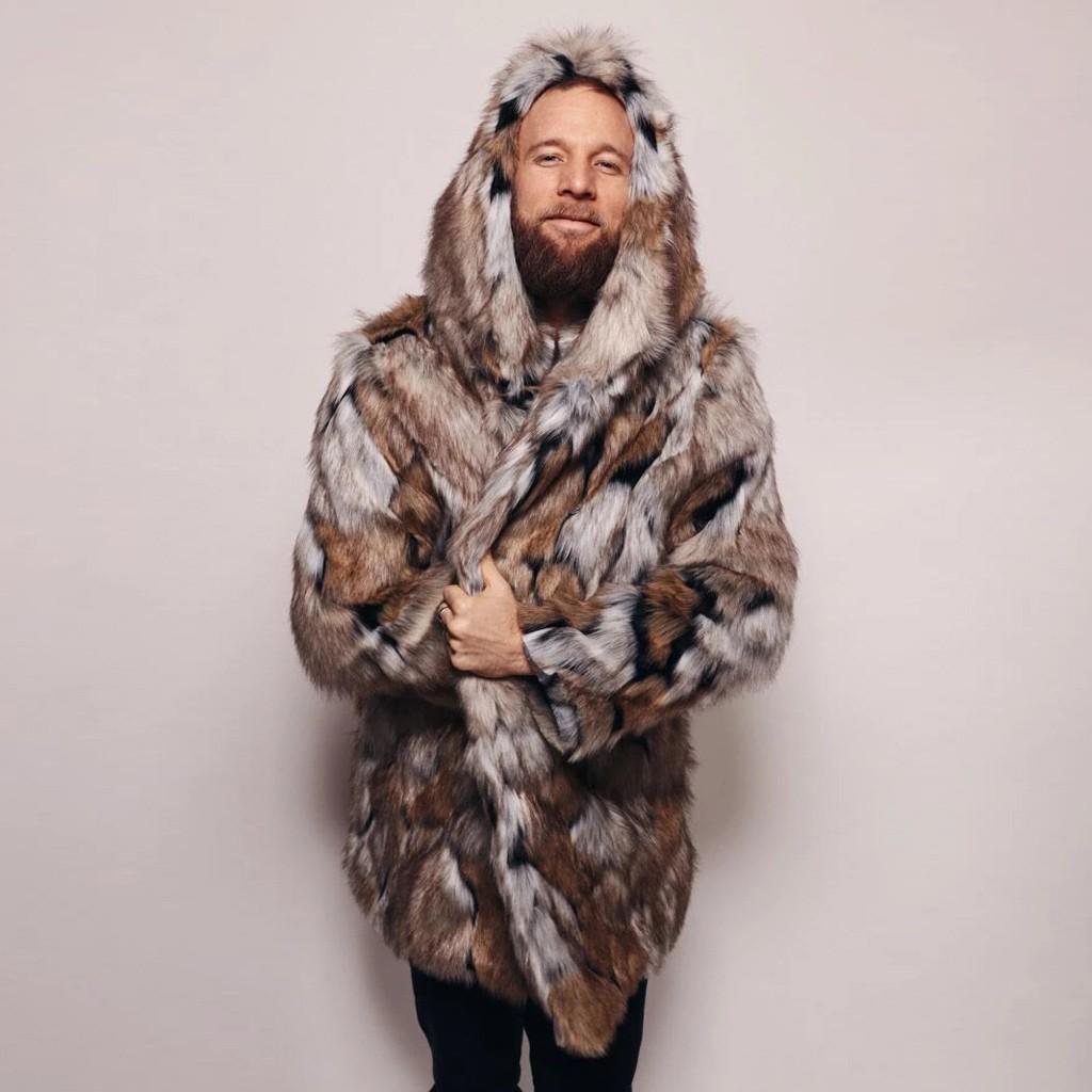 Mens Fashion Warm Leopard Thick Hooded 