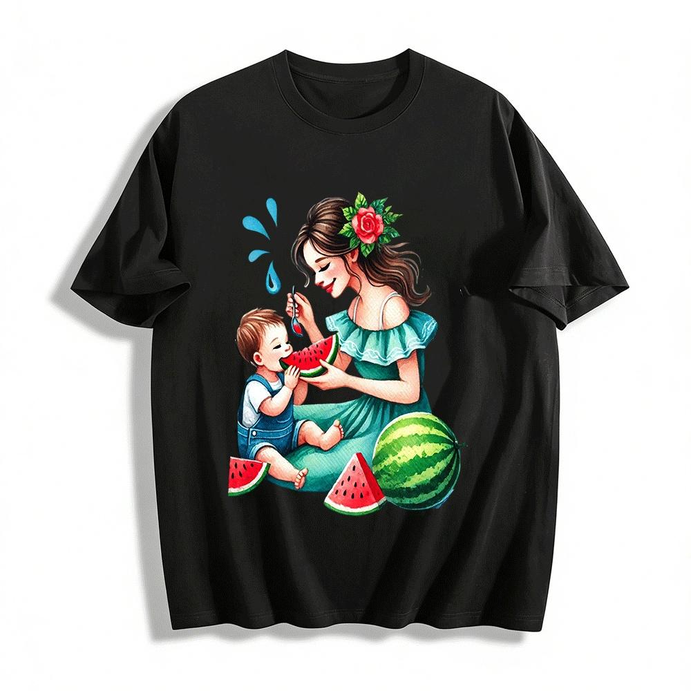 Summer Parent-Child Watermelon Time Printed Casual Top Pure cotton T-shirt XXS
