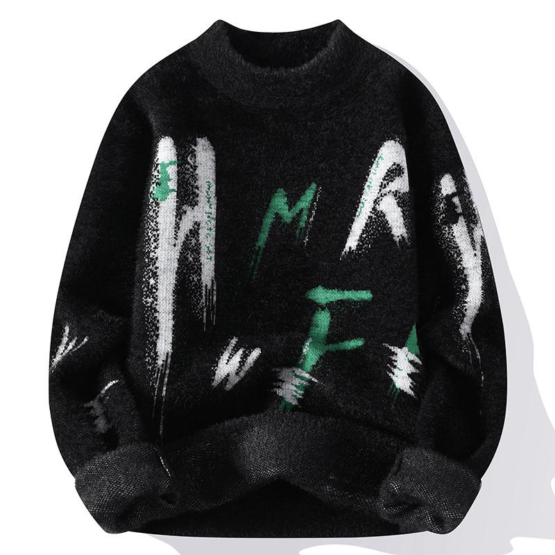 Men s All-in-One Velvet Warm Faux Mink Knitwear Thick Round Neck Pullover Sweater XL