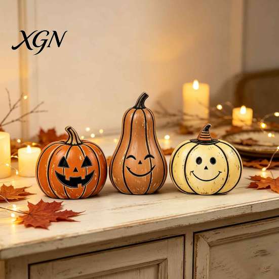 Retro Style Autumn Props 3/4Pcs Vintage Wooden Pumpkin Decor, Rustic Fall Tabletop Centerpiece, Farmhouse Sturdy Thanksgiving Centerpieces Halloween