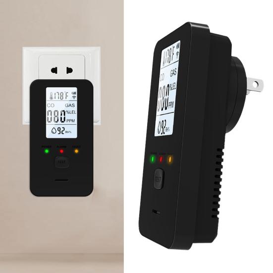 4-in-1 Gas & CO Detector with LCD Display Plug-in Natural Gas Carbon Monoxide Alarm Temperature & Humidity Monitor High Sensitivity Home RV Safety