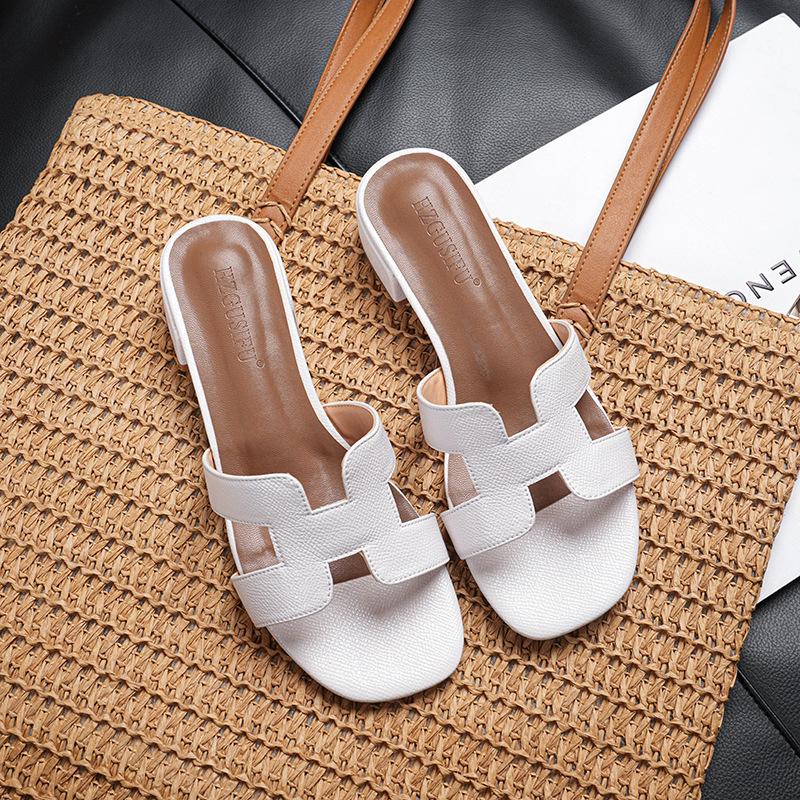 Nuevas sandalias de verano de tacón bajo de tres centímetros zapatillas de tacón grueso para mujer sandalias de playa de una tira sandalias para mujer