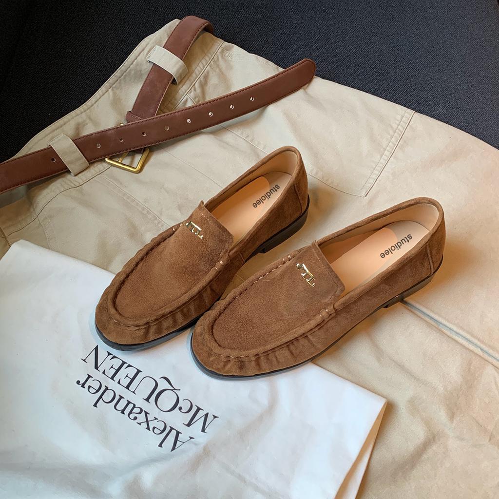 Wersja ze skóry bydlęcej~ winogronowy ma ten sam stary pieniężny styl okrągły nosek plisowane retro niski obcas dojazdowe wszechstronne leniwe mokasyny damskie