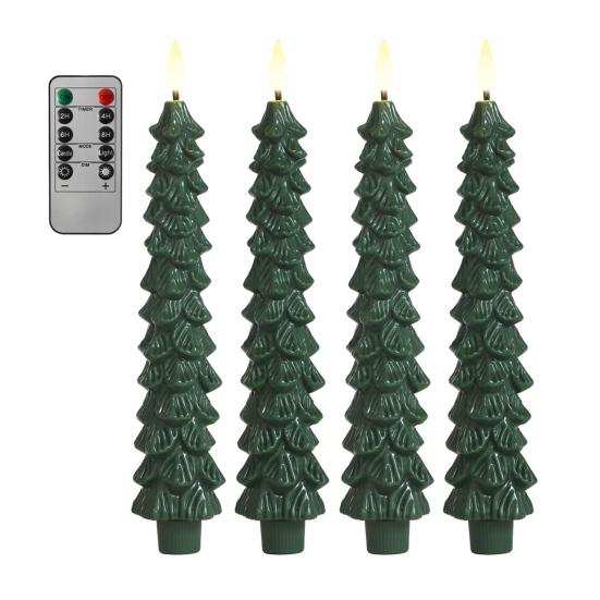 Pcs Christmas Tree Flameless Taper Candles Green LED Candlestick