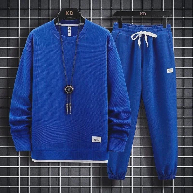 Men's Autumn/Winter Waffle Suit: Trendy Long-Sleeve Sports Two-Piece Set