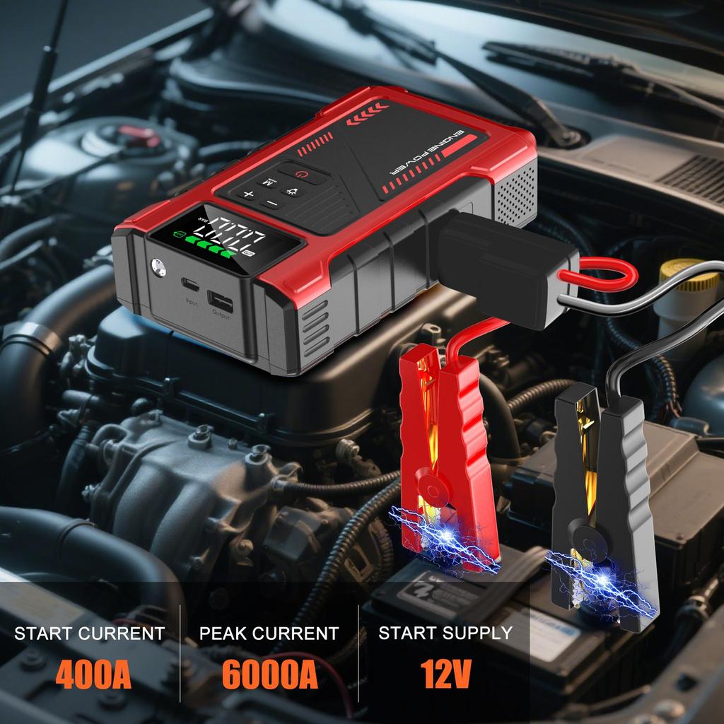 Automobilio užvedimo stiprintuvas, maitinimo blokas, akumuliatoriaus įkroviklio paketas su 150 PSI oro kompresoriumi Eigotrav U2 12V 6000A 12000mAh