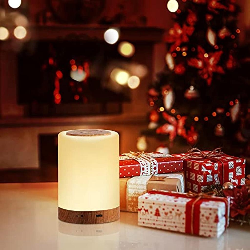 Nattbordslampe LED Nattbordslampe Berøringsdimbar med 10 farger og 4 moduser Treåre Nattlys USB Oppladbar Bordlampe med Tidsfunksjon