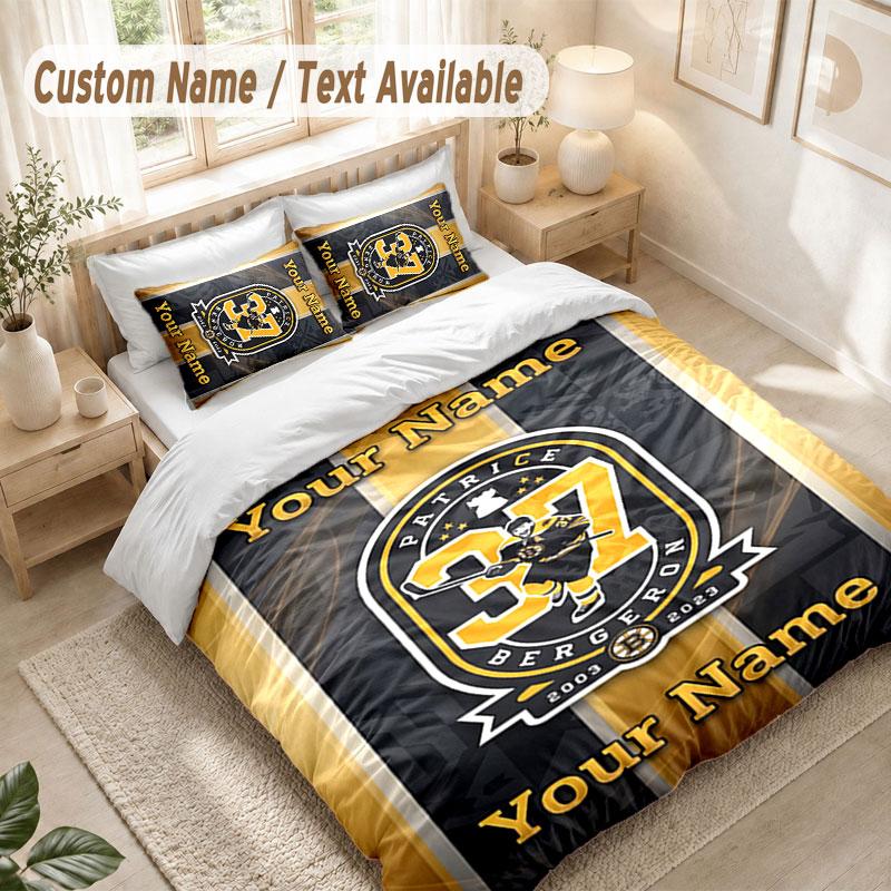 Set Biancheria da Letto Personalizzato 3 PezziStampa Boston Bruins Copripiumino + 2 Federe Morbido Arredo Letto