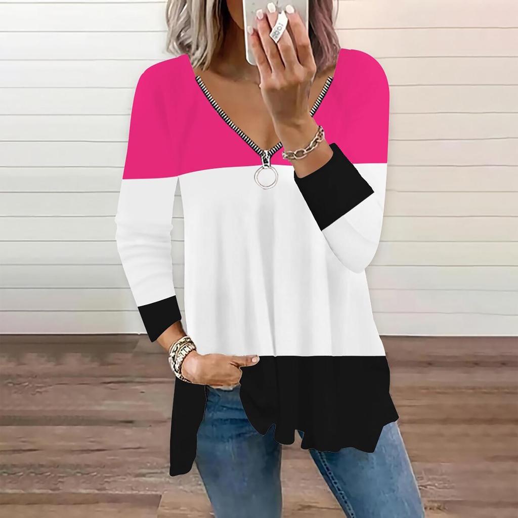 Women's Fashion Casual Zipper V- Neck Irregular Striped Geometric Print Long Sleeve Jacket