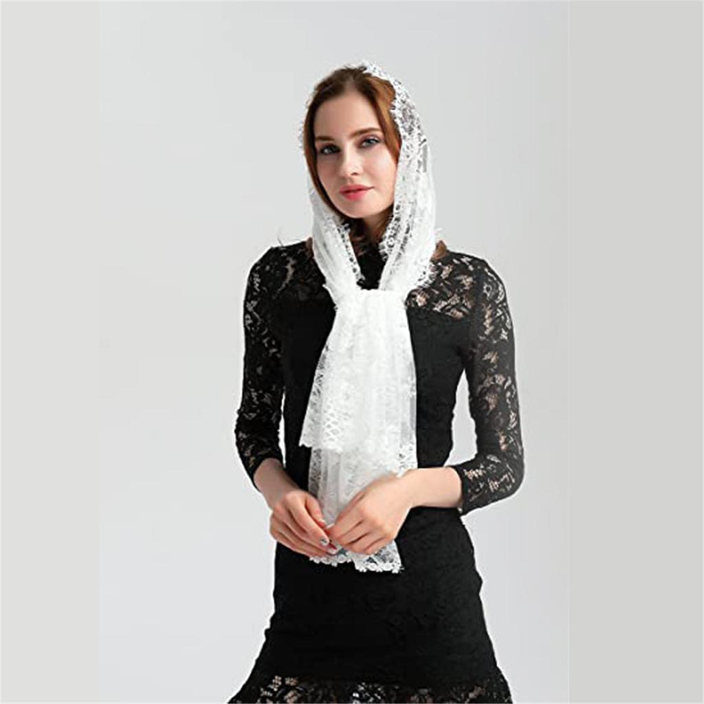 Lace Headscarf Veil Cape Scarf 70x150cm Women's Classic Shawl Soft Breathable Hollowed Out Solid Color Headband Shawl