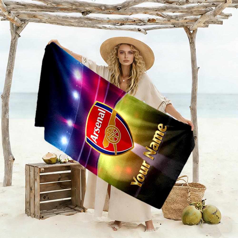 Arsenal F.c. Customize Your Name Beach Towel Super Soft Microfiber Quickdry Fabric