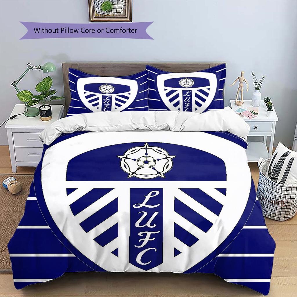 Leeds United Abzeichen Muster Bettwäsche Heimdekoration Geburtstagsgeschenk (1 Bettbezug + 2 Kissenbezüge, ohne Füllung)