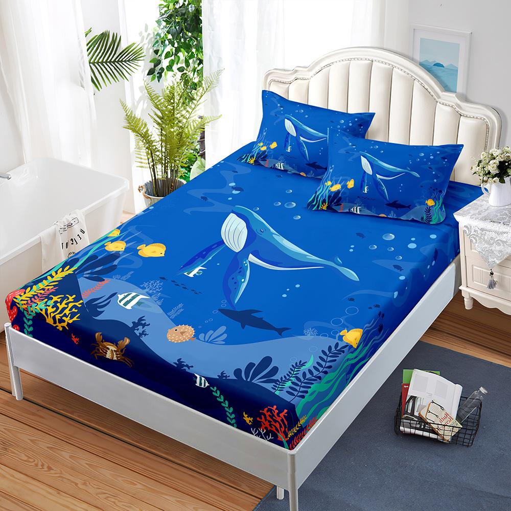 

Sheet Three-Piece Bedspread Pillowcase Marine Animal Mattress Protective Cover Sheet 100*190*40cm*1 Pillowcase 51*75cm*1