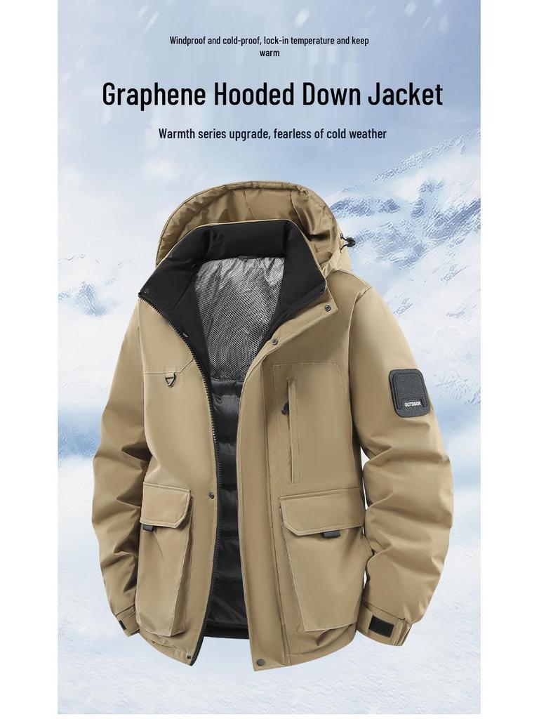 2025 Men's Winter Workwear Down Jacket with Detachable Hood and Thickened Graphene, 90% White Duck Down