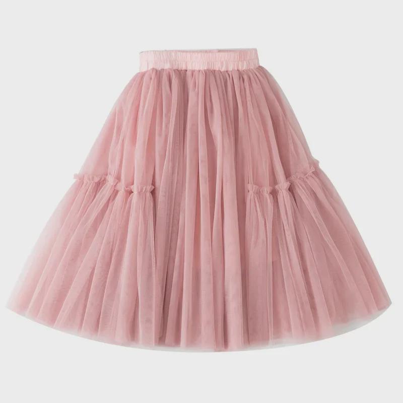 Girls' Mesh Long Skirt - 2023 Spring & Autumn Collection for Middle & Large Children, Versatile Four Seasons Puffy Skirt
