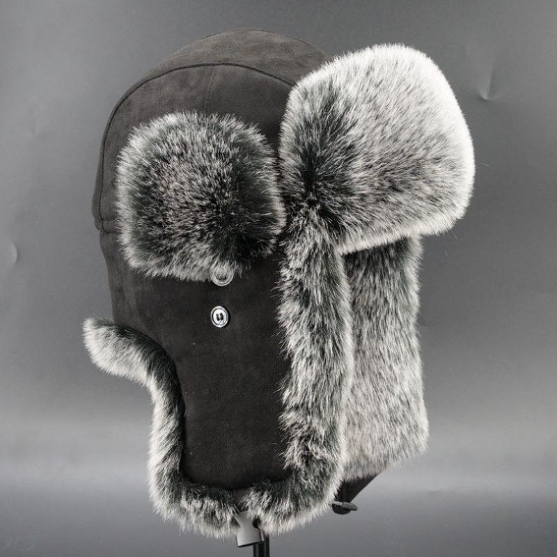 A hat for men, winter imitation fox hair, ear protection and cold hat, cycling warm and windproof ski hat