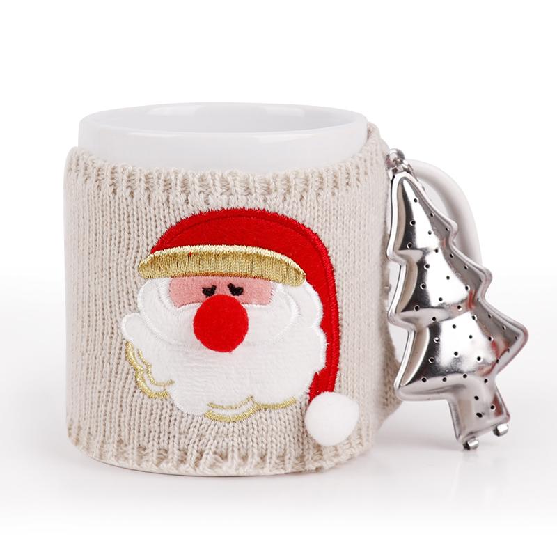 

Christmas Ceramic Mug with Knitted Santa Sleeve & Tree Tea Infuser Festive Tea Cup Set Xmas Gift for Tea Lovers 301-400ml