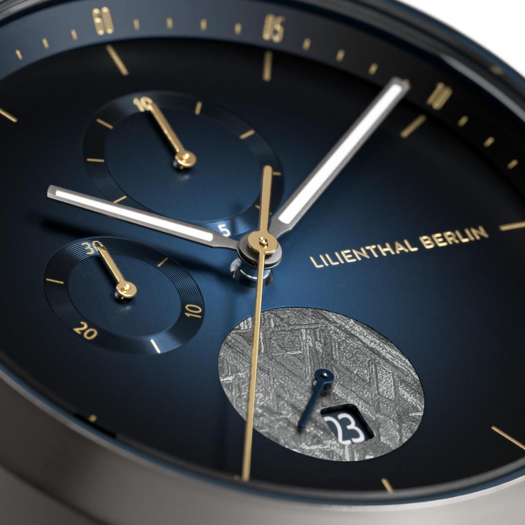 Lilianthal Berlin Chronograph Watch with Date Display and Made in Black Men's Meteorite, Germany, C01-025-B004FB,