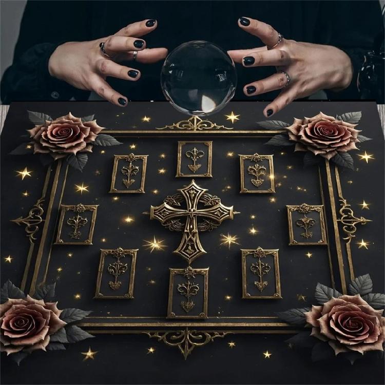 Crosses Rose Pattern Tarots Card Tablecloth Altars Cloth Altars Cloth Divinations Card Table Cloth Tapestry Easy Use