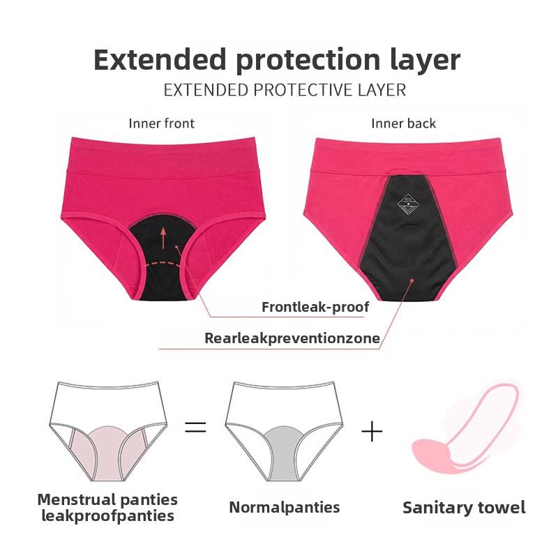 Calcinha Feminina Plus Size para Menstruação, Cor Sólida, Algodão Respirável, Cintura Alta, com Pregas