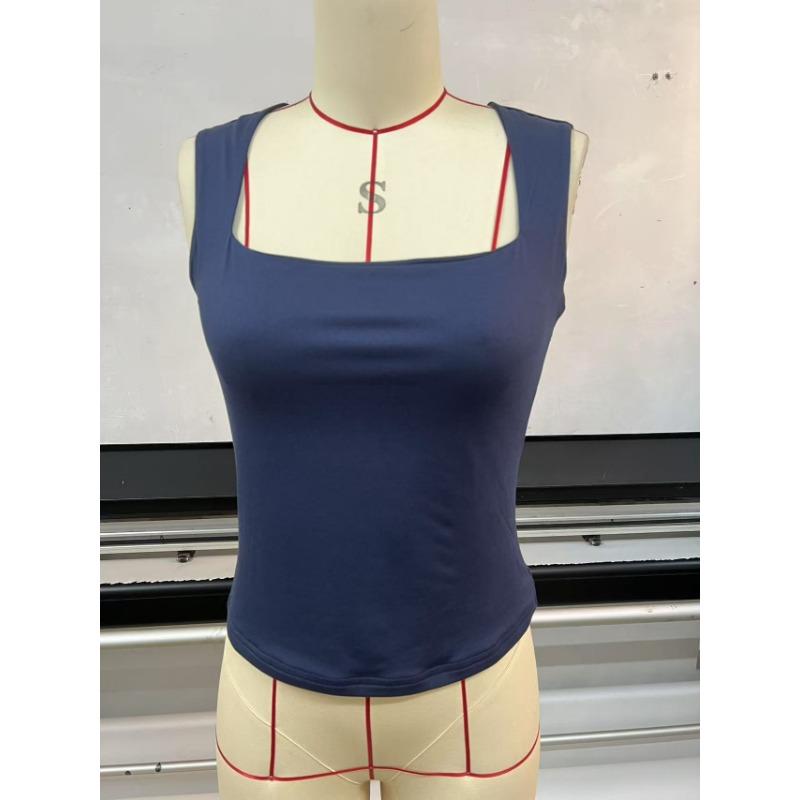 Camiseta casual de verano sin mangas con cuello cuadrado para mujer