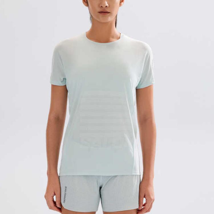 Salomon Outdoor Breathable Quick-Dry Round Neck Short Sleeve T-Shirt Women T-Shirts Misty-Blue C23376