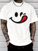 Unisex White Summer Tee Wink Smile Red Tongue Print Loose Oversized Streetwear Daily Casual Crew Neck Unisexs Short Sleeve Basic Top
