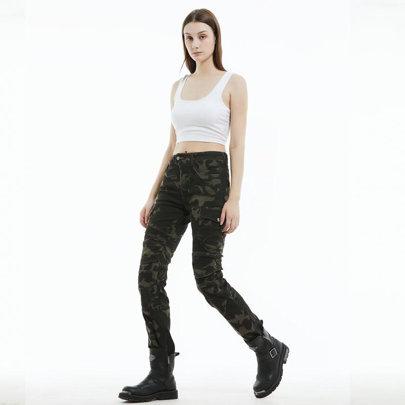 Womens Motorcycle Riding Pants Camo Print Stretch Cotton Protective Gear All