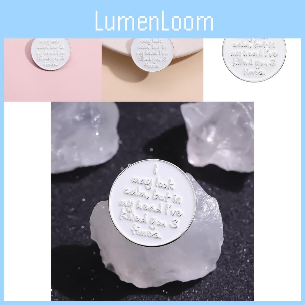 Creative Cartoon White Letter Brooch Stylish Round Metal Badge With Glossy Finish