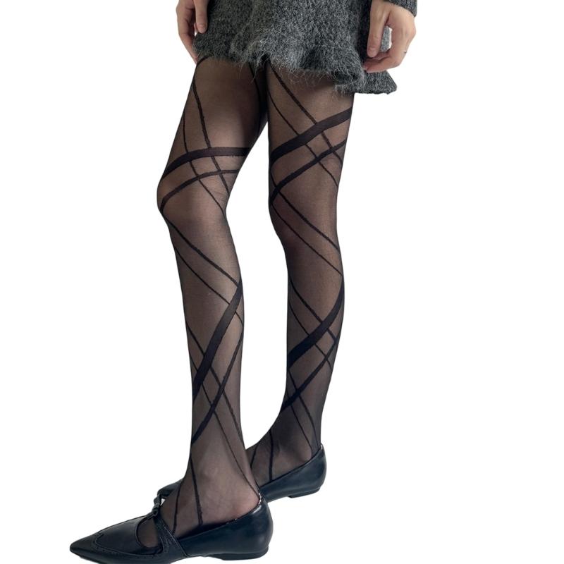 Fashionable See Through Tights With Unique Rhombic Grid Pattern Soft Nylon Hosiery Comfortable Pantyhose for Women