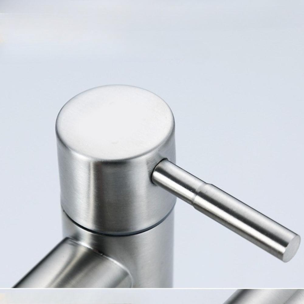 Basin Faucet 304 Stainless Steel Single Cold Water Tap Black Silver Color Deck Mounted Basin Sink Tap