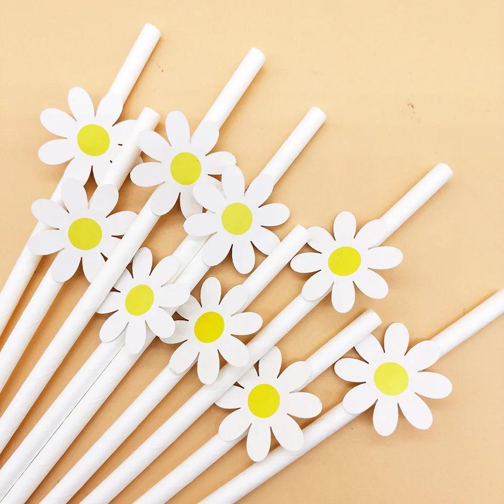 20pcs Degradable Daisy Straws Eco Friendly Drinking Straw Party Supplies Disposable Straws  Girls
